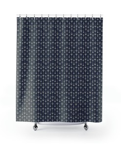 Nautical Anchor Optical Illusion Shower Curtain, Navy and White Beachy Art Design