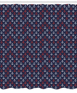 Nautical Anchor Pattern Shower Curtain, Vintage Fabric Decor for a Ocean Bathroom