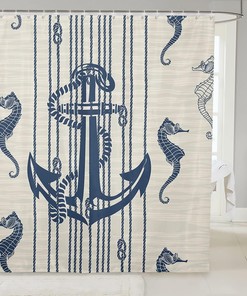 Nautical Anchor Seahorse Shower Curtain, Geometric Rope Knot Design for a Retro Bathroom 
