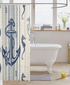Nautical Anchor Seahorse Shower Curtain, Geometric Rope Knot Design for a Retro Bathroom