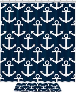 Nautical Anchor Seamless Pattern Shower Curtain, Waterproof Design for a Beachy Bathroom 
