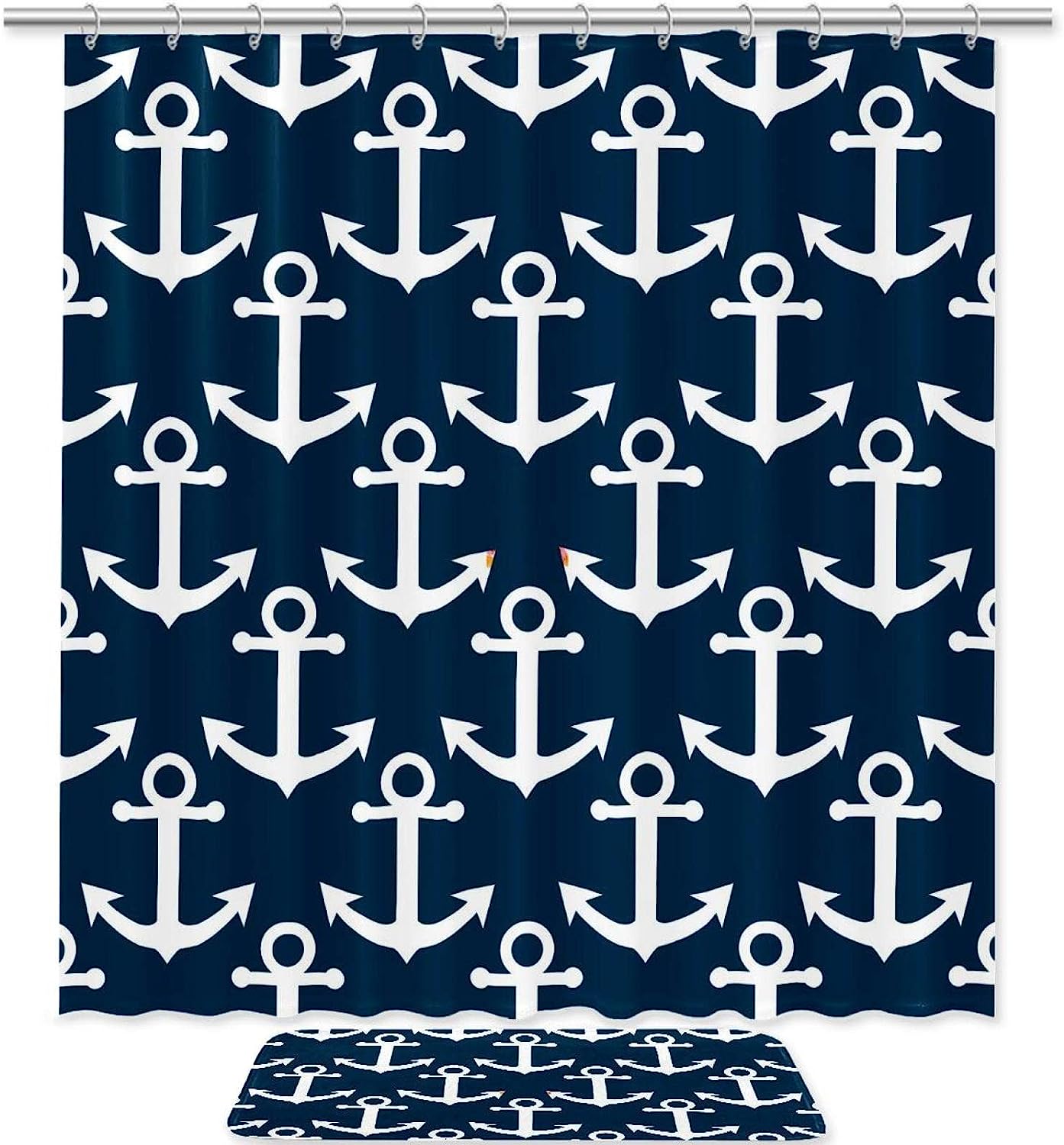 Nautical Anchor Seamless Pattern Shower Curtain, Waterproof Design for a Beachy Bathroom