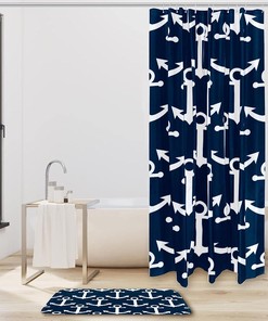 Nautical Anchor Seamless Pattern Shower Curtain, Waterproof Design for a Beachy Bathroom