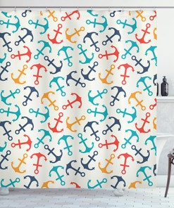 Nautical Anchor Shape In Lines Print Shower Curtain For A Bold Bathroom Look