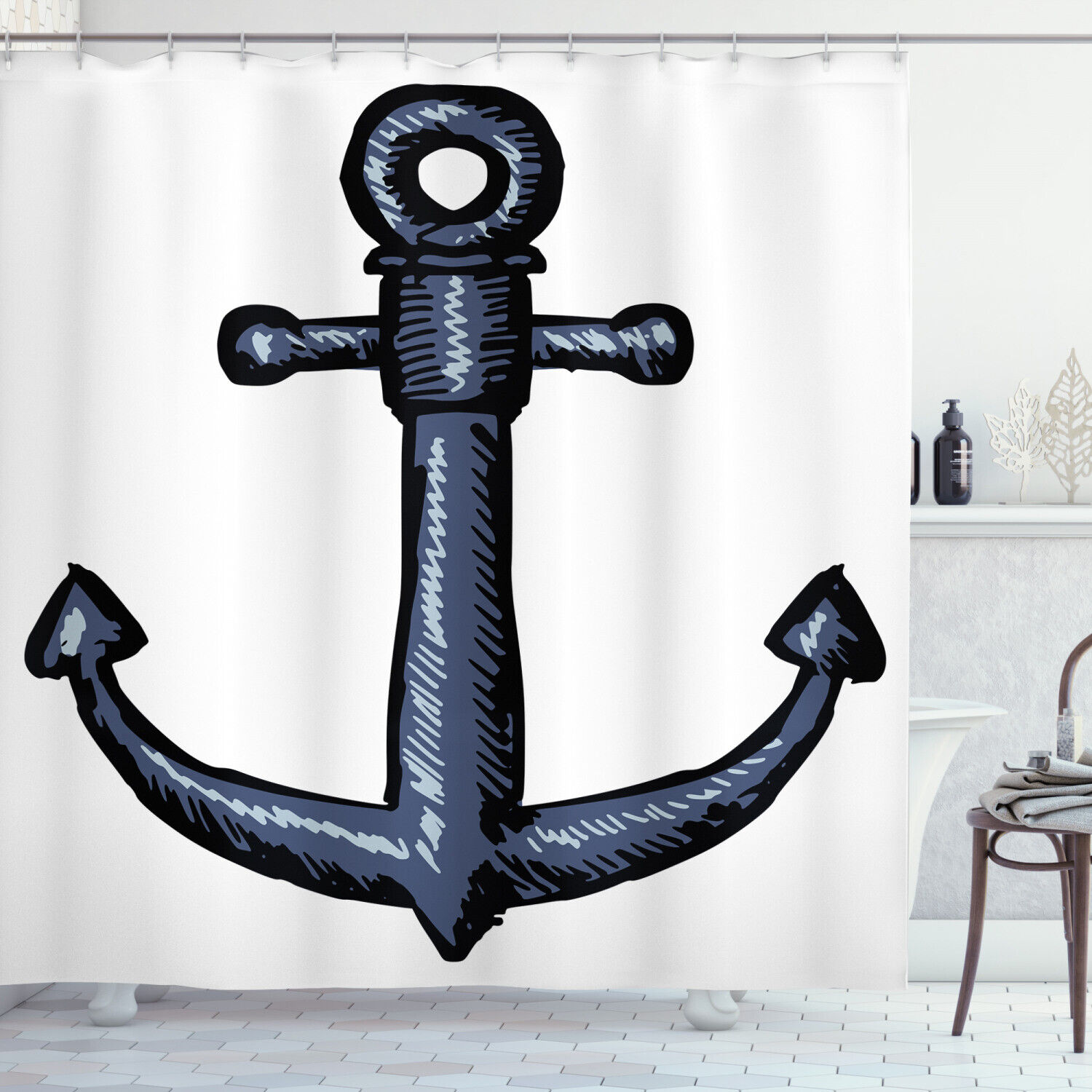 Nautical Anchor Shower Curtain - Contemporary Bathroom Accessory