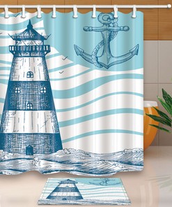 Nautical Anchor Shower Curtain, Fabric Shower Curtain in a Lighthouse Design 