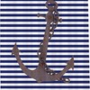 Nautical Anchor Shower Curtain - LB Blue White Stripes Background Pirate Ocean Themed Bathroom Decor