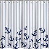 Nautical Anchor Shower Curtain, Navy Blue and Gray Stripes, Perfect Beach Bathroom Decor