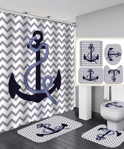 Nautical Anchor Shower Curtain With Rope For Beach Bathroom Decor 