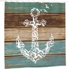 Nautical Anchor Shower Curtain With Rustic Wood Background