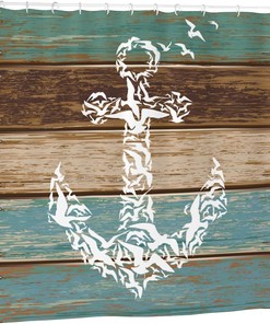 Nautical Anchor Shower Curtain With Rustic Wood Background