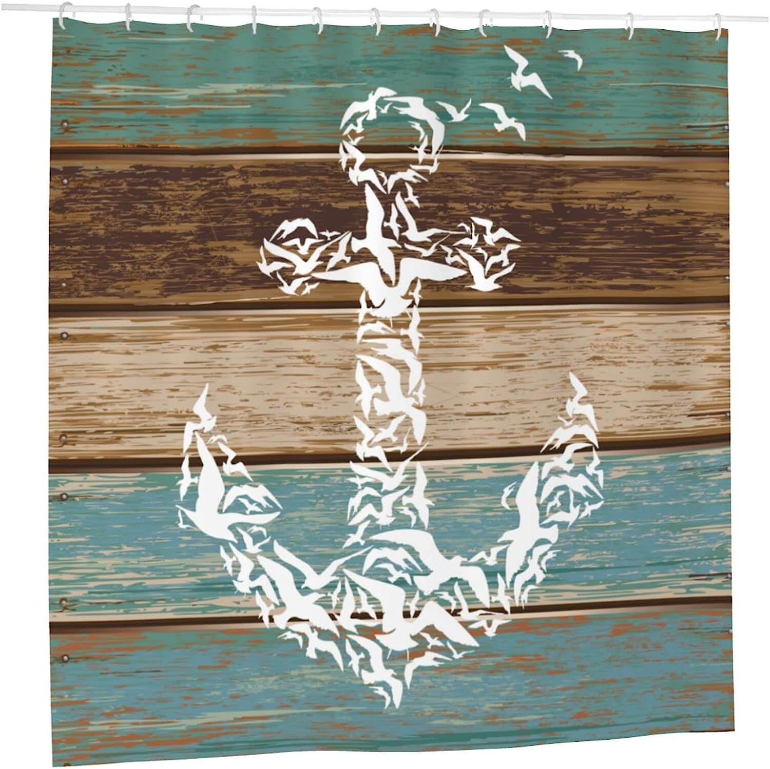 Nautical Anchor Shower Curtain With Rustic Wood Background