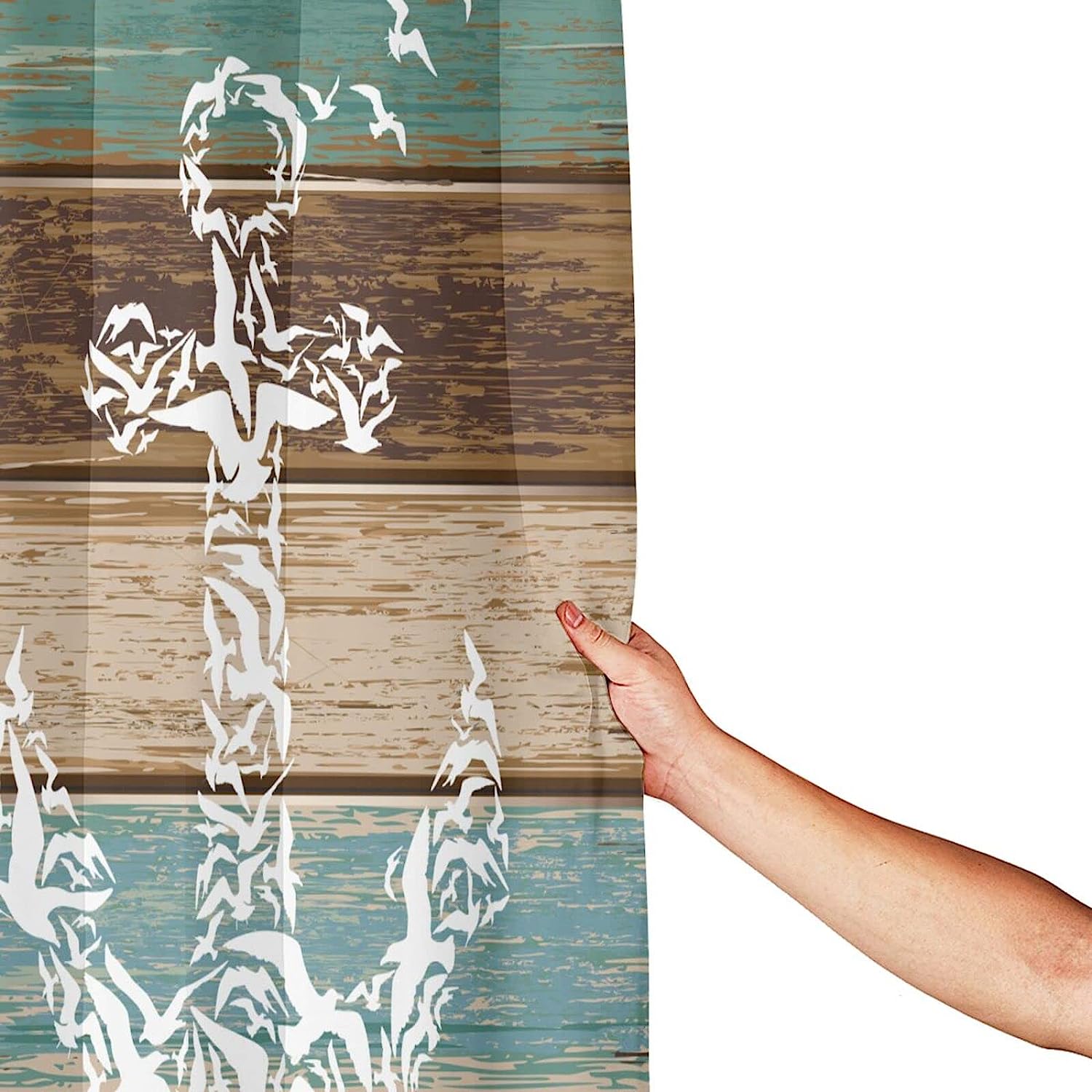 Nautical Anchor Shower Curtain With Rustic Wood Background - Image 4