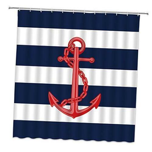 Nautical Anchor Stripe Shower Curtain, Black and White Cartoon Design