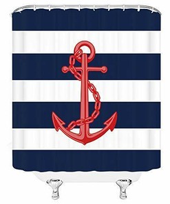 Nautical Anchor Stripe Shower Curtain, Black and White Cartoon Design
