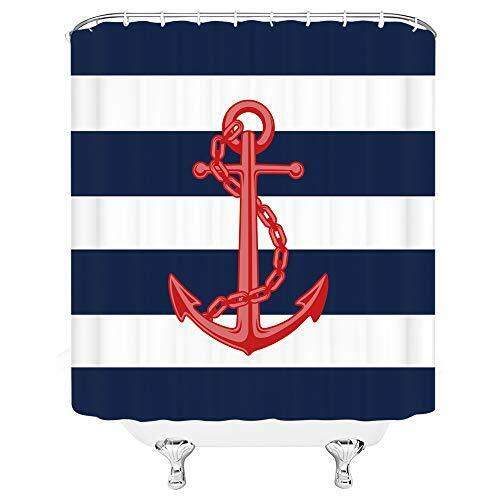 Nautical Anchor Stripe Shower Curtain, Black and White Cartoon Design