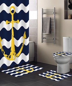 Nautical Anchor Waves Yellow Stripes Best Shower Curtain