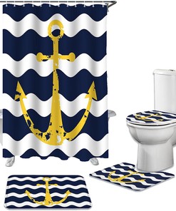 Nautical Anchor Waves Yellow Stripes Best Shower Curtain