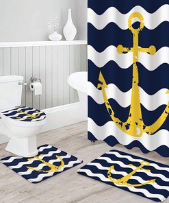 Nautical Anchor Waves Yellow Stripes Best Shower Curtain