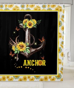 Nautical Anchor Yellow Flower Butterfly Shower Curtain for Kids Girls Room Decor