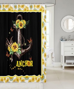 Nautical Anchor Yellow Flower Butterfly Shower Curtain for Kids Girls Room Decor