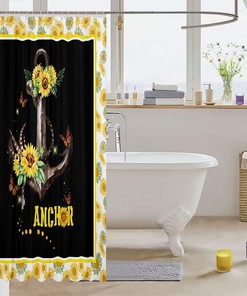 Nautical Anchor Yellow Flower Butterfly Shower Curtain for Kids Girls Room Decor
