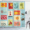 Nautical Beach Shower Curtain With Lighthouse, Anchor, And Palm Trees 