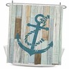 Nautical Beach Theme Teal Barn Door Wooden Anchor Shower Curtain for Coastal Bathroom Decor