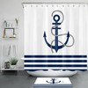 Nautical Blue And White Striped Anchor Shower Curtain For Seaside Bathroom Decor
