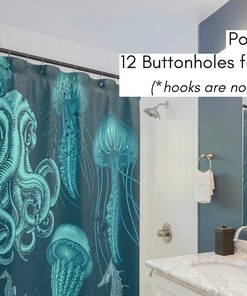 Nautical Blue Ocean Octopus Seahorse Jellyfish Animal Print Shower Curtain