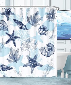 Nautical Blue Seashell Coral Shower Curtain For A Beach-Inspired Bathroom