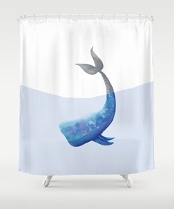 Nautical Blue Whale Shower Curtain for Ocean Lovers Bathroom Decor