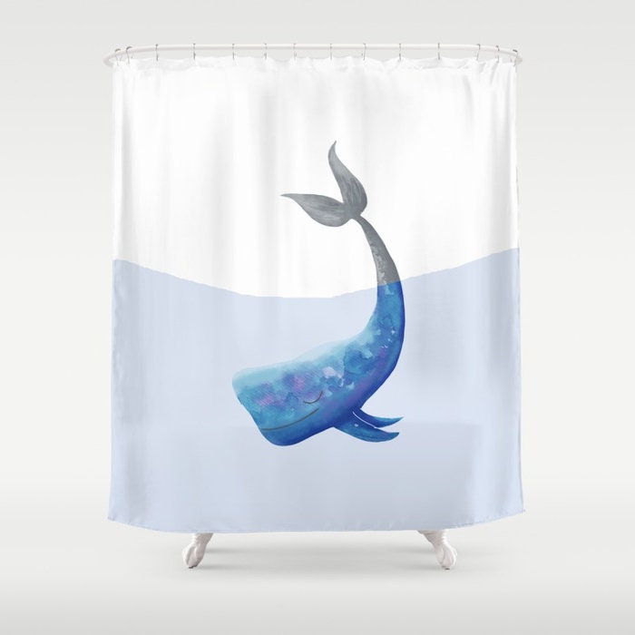 Nautical Blue Whale Shower Curtain for Ocean Lovers Bathroom Decor