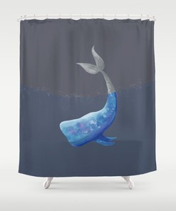 Nautical Blue Whale Shower Curtain for Ocean Lovers Bathroom Decor