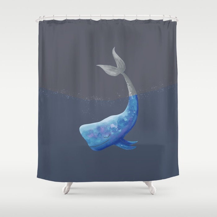 Nautical Blue Whale Shower Curtain for Ocean Lovers Bathroom Decor