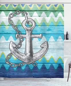 Nautical Chevron Zigzags Anchor Print Shower Curtain For Bathroom