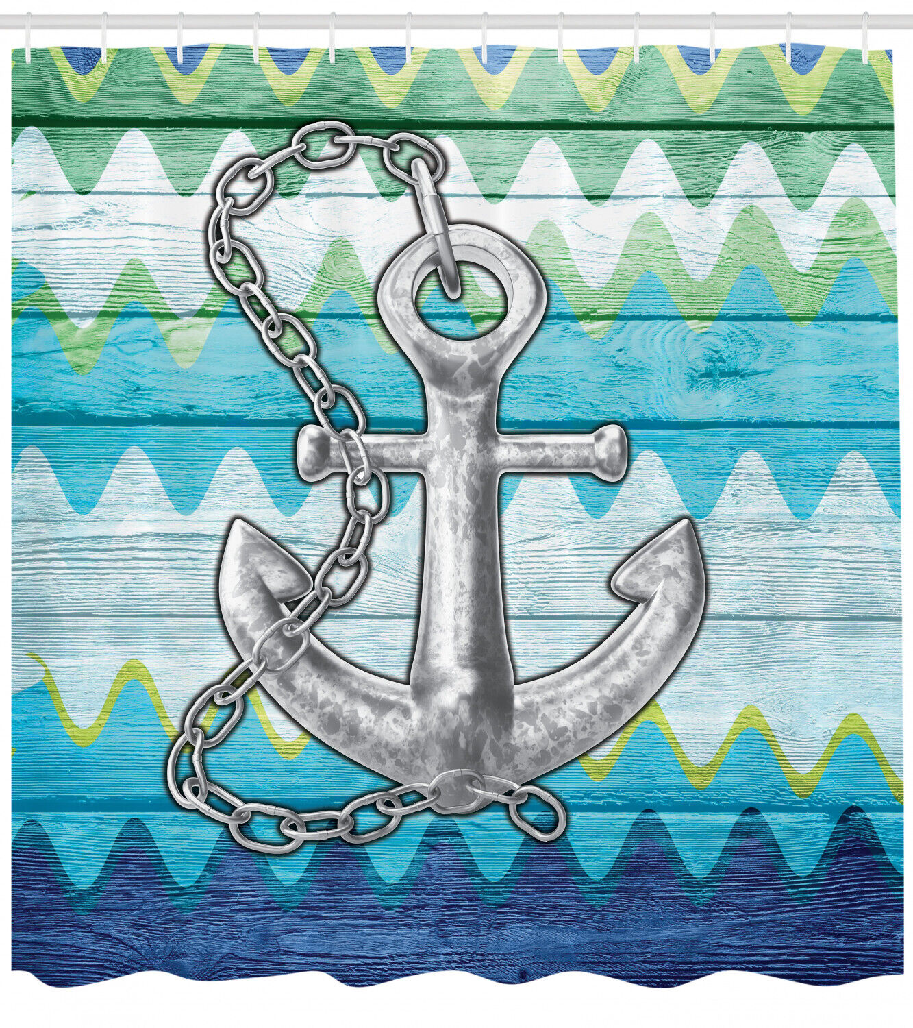 Nautical Chevron Zigzags Anchor Print Shower Curtain For Bathroom - Image 2