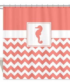 Nautical Chevron and Seahorse Shower Curtain for Beach House Bathroom