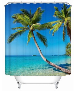Nautical Coastal Palm Tree Shower Curtain for Seaside Bathroom Decor