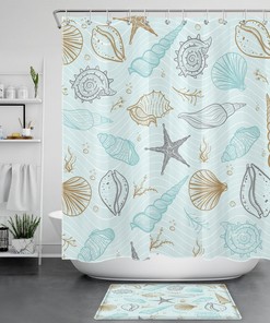 Nautical Coastal Starfish Striped Shower Curtain for a Beachy Bathroom Makeover