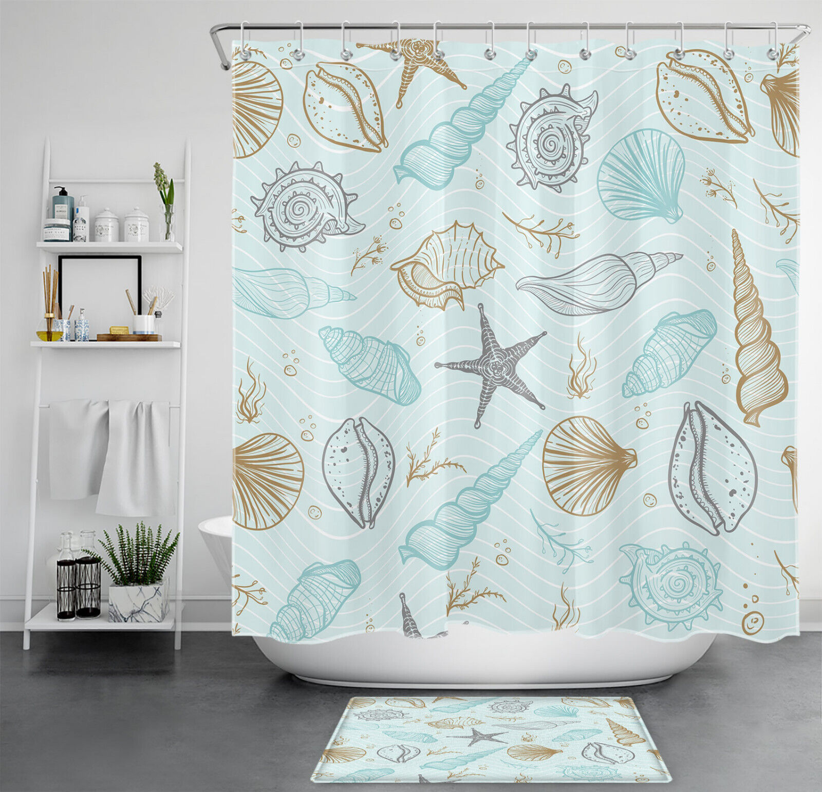 Nautical Coastal Starfish Striped Shower Curtain for a Beachy Bathroom Makeover