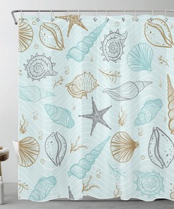 Nautical Coastal Starfish Striped Shower Curtain for a Beachy Bathroom Makeover