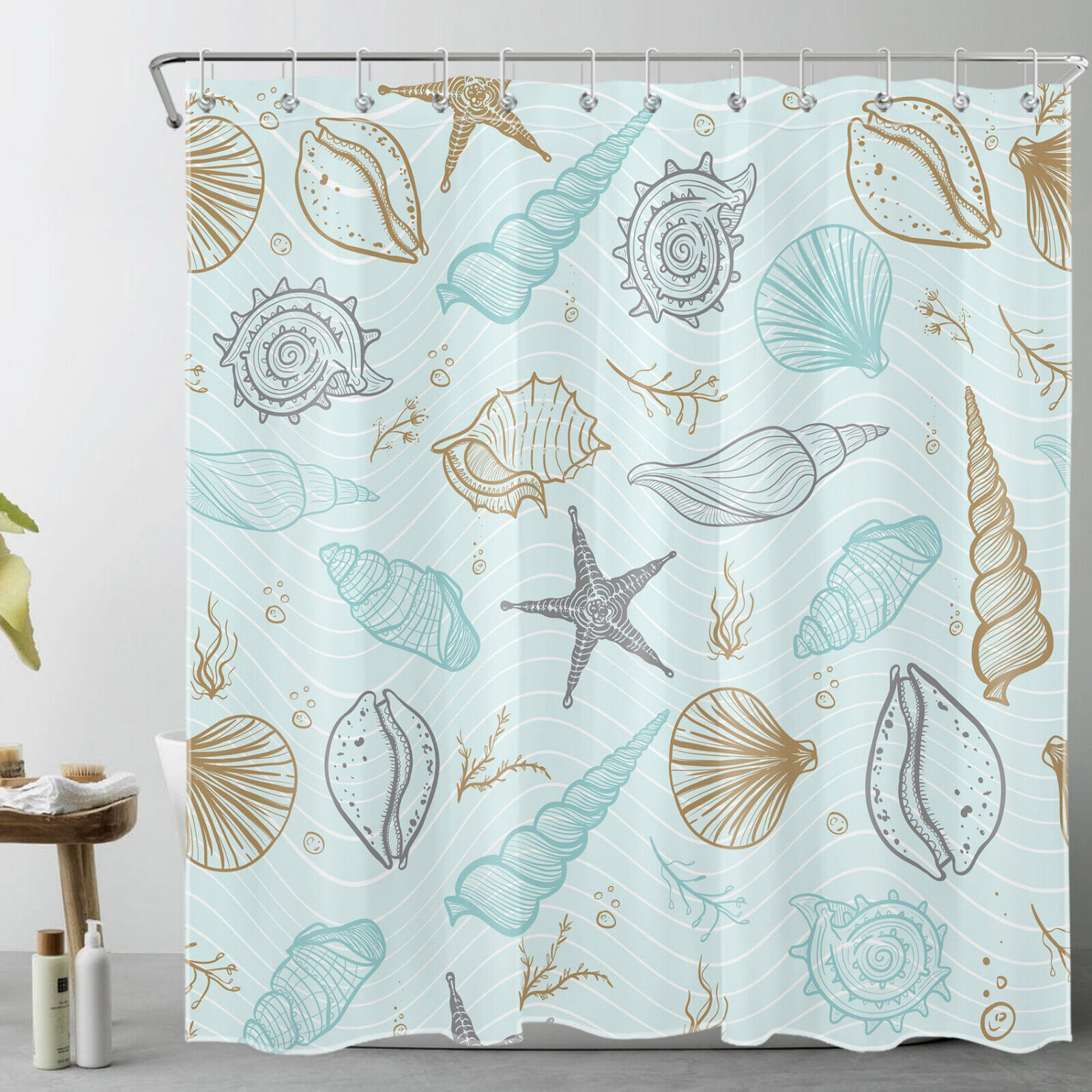 Nautical Coastal Starfish Striped Shower Curtain for a Beachy Bathroom Makeover