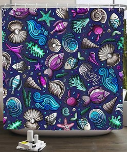 Nautical Coral Seashell Shower Curtain - Beach Bathroom Decor