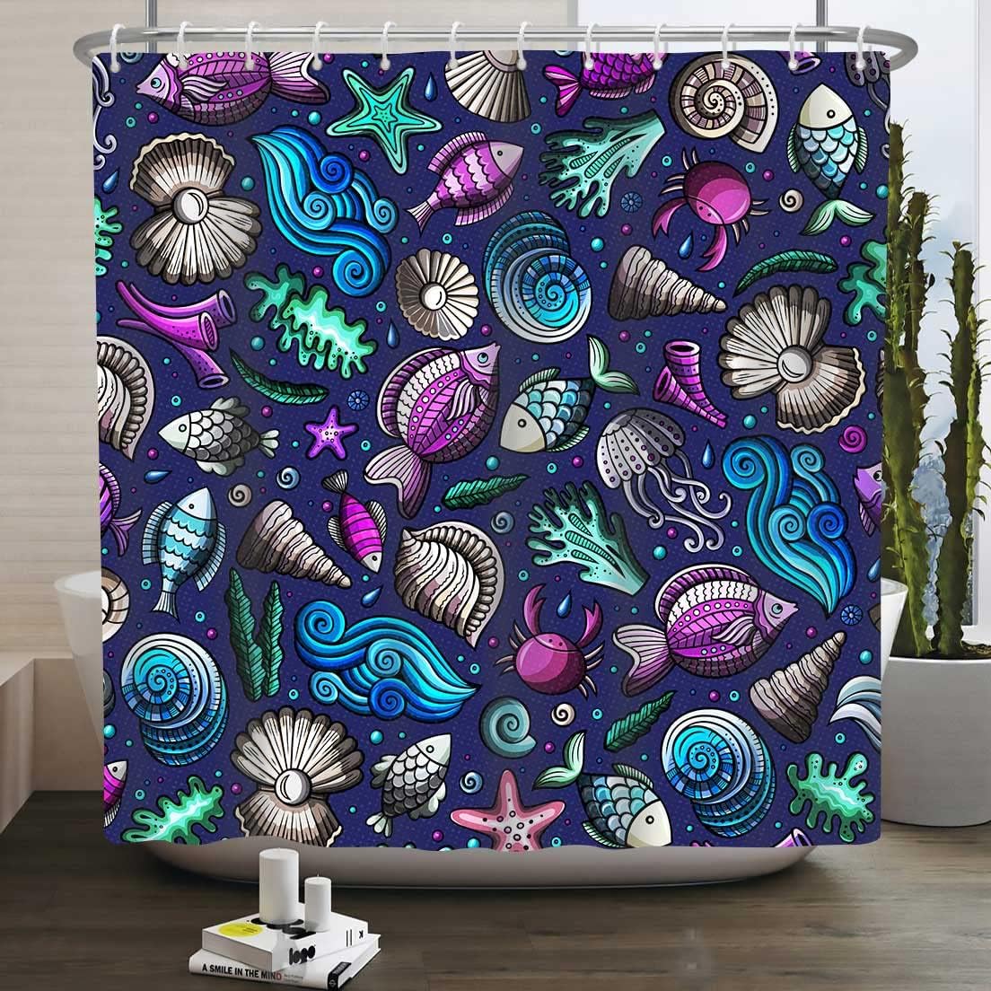 Nautical Coral Seashell Shower Curtain - Beach Bathroom Decor