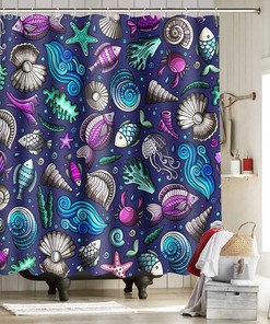 Nautical Coral Seashell Shower Curtain - Beach Bathroom Decor