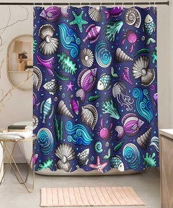 Nautical Coral Seashell Shower Curtain - Beach Bathroom Decor