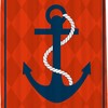 Nautical Diamond Background Anchor Shower Curtain - LB Navy Red Ocean Themed Bathroom Decor