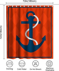 Nautical Diamond Background Anchor Shower Curtain - LB Navy Red Ocean Themed Bathroom Decor