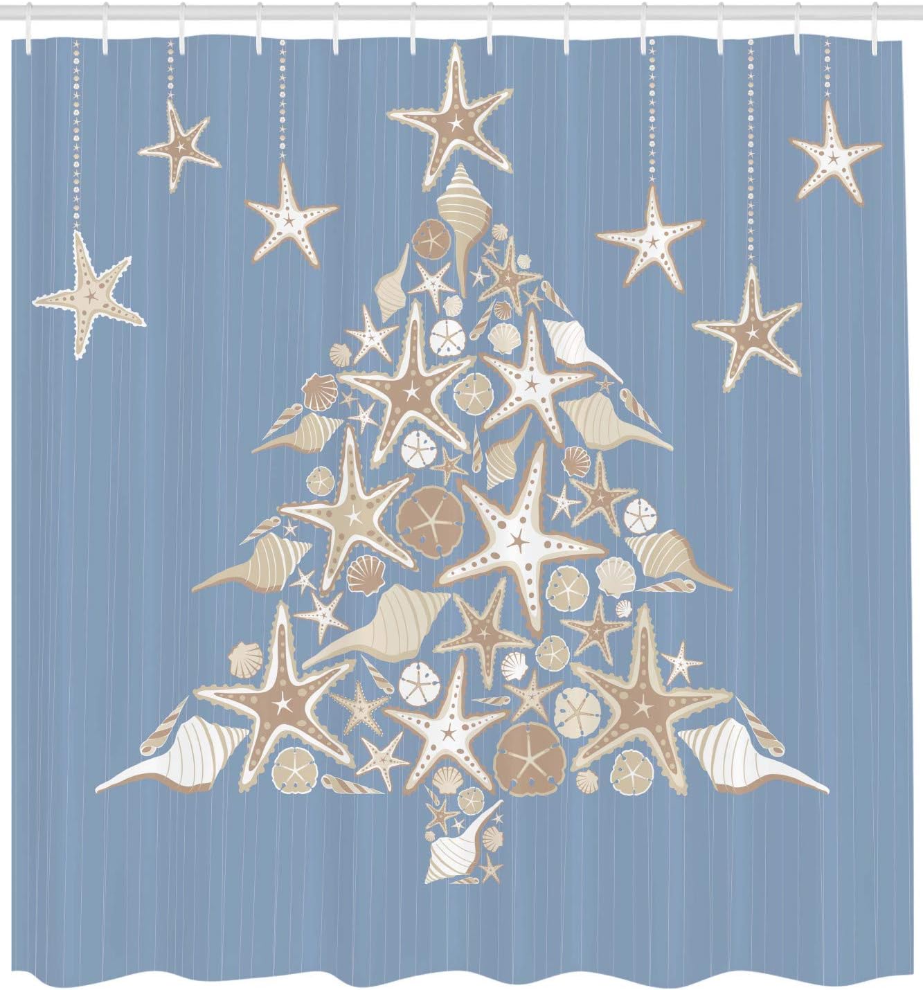 Nautical Elements Sea Life Theme With Noel Tree Winter Season Shower Curtain - Cloth Fabric Bathroom Decors - Image 2